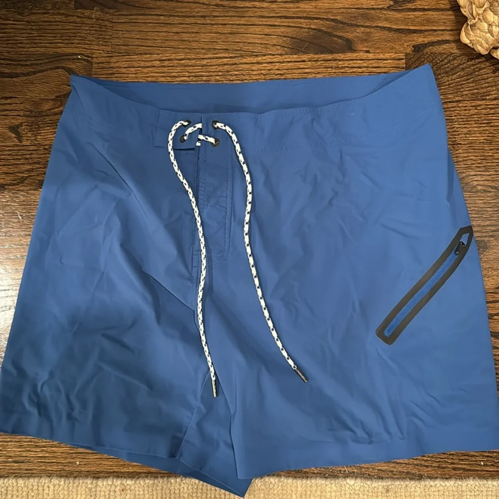 RHONE Blue Men’s Swim Trunks with Drawstring